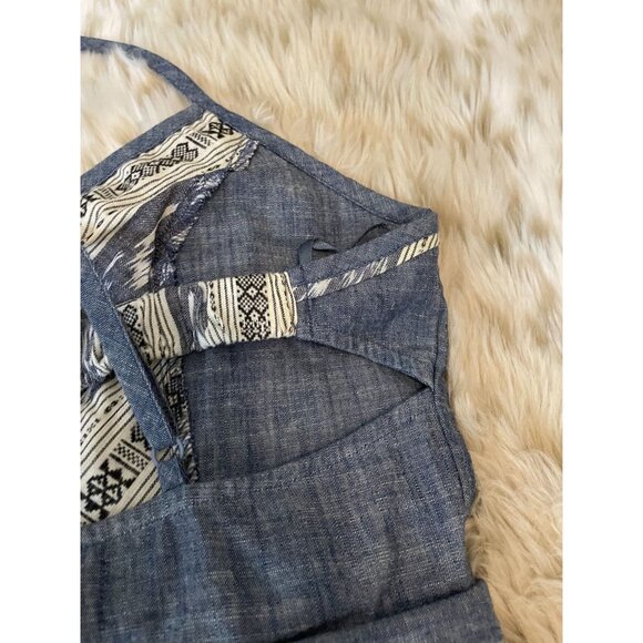 Anthropologie Vintage-Inspired Y2K Navy & Ivory Boho Tribal Print Dress Halter N - Picture 8 of 16